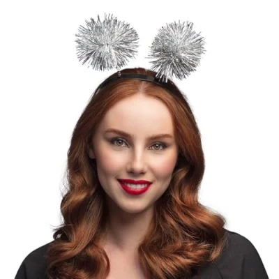 Abbildung von Boland Kostüm Glitzer Haarreif mit Pompons, Silber