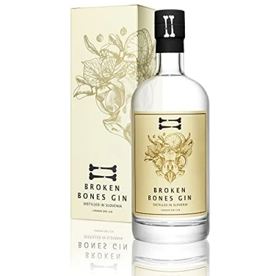 Abbildung von Broken Bones London Dry Gin Premium mit 10 Botanicals, Wacholder, Zitrone, Hagebutte, Lindenblüte, 45% vol, 0,5l