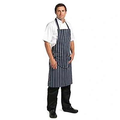 Abbildung von Whites Chefs Apparel A535 Butchers Schürze, gestreift, Marineblau mit Pocket