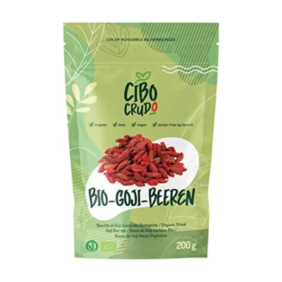 Abbildung von Roh Goji Beeren Bio Ungeschwefelt Premium Qualität 200g. Getrocknet aus zertifiziert Biologischem Anbau Ungezuckert. Organic Berries.