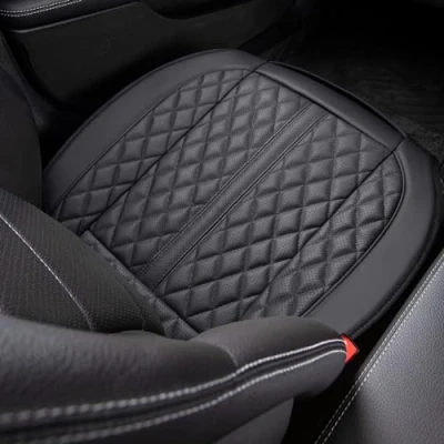 Abbildung von POKSRI 1 STK Auto sitzkissen Echtes Rindsleder,Vorderes Unteres Fahrer Sitz Bezug Abdeckungen,Echtes Kuhleder,Anti rutsch,Universelle Passform für 90% der Fahrzeuge(Schwarz)