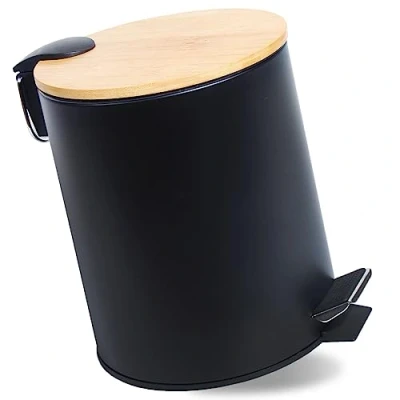 Abbildung von GREELUE 5L Kosmetikeimer Metall, Badezimmer Mülleimer mit deckel, Bad Absenkautomatik (Soft Close) (Schwarz 5L)