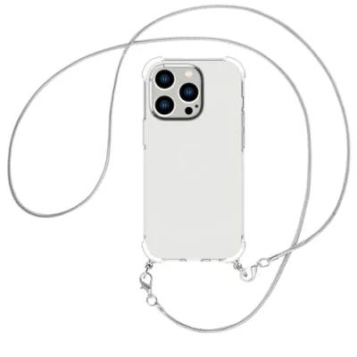 Abbildung von mtb more energy® Handykette kompatibel mit iPhone 15 Pro Metallkette (Snake Silber) Smartphone Hülle zum Umhängen Anti Shock Full TPU Case