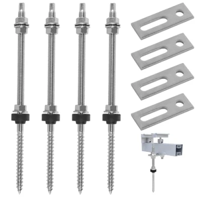 Abbildung von Stockschrauben mit Dichtung, 4 Stück M10 x 250 mm 304 Edelstahl Dichtung Sperrzahnmutter Höhenverstellbar, Adapterblech EPDM Gummidichtung für Photovoltaik Solarmontage auf Gebäudedächern