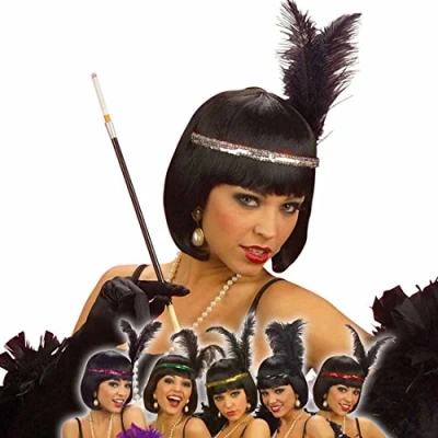 Abbildung von Amakando Charleston Stirnband silberner 20er Jahre Feder Kopfschmuck Silber Flapper Pailletten Haarband Federkopfschmuck Gatsby Can Girl Burlesque Haarschmuck Fasching Vintage Kopfband Damen