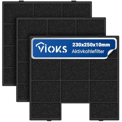 Abbildung von VIOKS 3x Aktivkohlefilter Dunstabzugshaube 230x250x10mm Ersatz für Amica FWK 250 Dunstabzug Filter Kohlefilter Abzugshaube Aktivkohle KF 17142