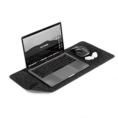 Abbildung von DELTAHUB Filz Schreibtisch Schutzunterlage, Anti Fransen &amp; Rutsch, Schreibtischunterlage aus Filz, Langlebig, Schlankes Design, ideal für PC, Mac, Laptop (Grau (28x63cm), S)