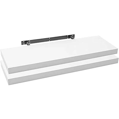 Abbildung von WOLTU 2X Wandregal Wandboard Bücherregal Regale für Deko Wandablagen aus MDF Holz, 2er Set Hängeregal Weiss, 100x23x3,8cm RG9317ws 2
