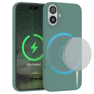 Abbildung von EAZY Case Silikonhülle für iPhone 16 Plus Hülle mit Qi Charging Silikon Schwarz weich stoßfeste Handyhülle Schutzhülle Kameraschutz Schutz Cover TPU Phone Bumper Pinien Grün