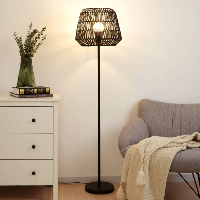 Abbildung von Pauleen 48227 Timber Pearl Stehleuchte max. 20 Watt Schwarz Stehlampe im Boho Look aus Papiergeflecht, Metall E27