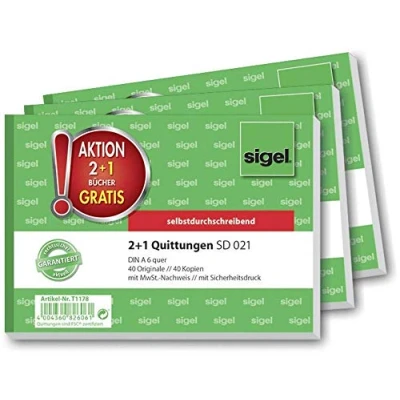 Abbildung von Sigel Formularblock T1178 Quittungen DIN A6 quer Anzahl der Blätter: 40 3 St.