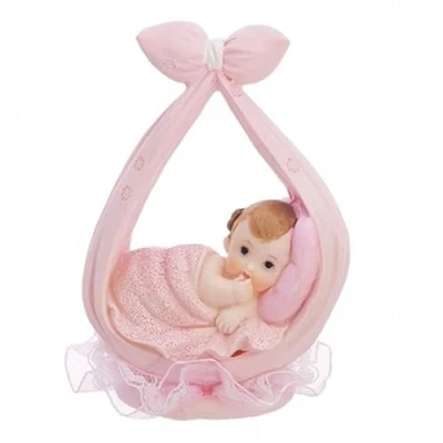 Abbildung von partydeco Tortenstecker, Tortenfigur Baby 11cm Mädchen im Tragetuch Hellrosa