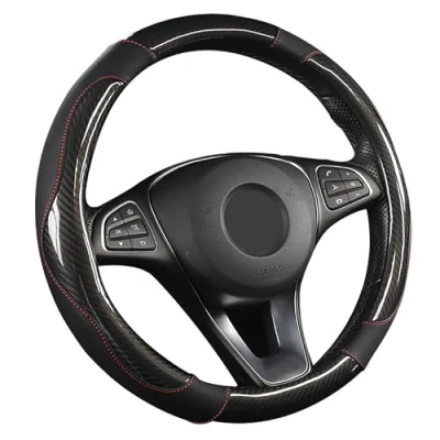 Abbildung von SFONIA Auto Lenkrad Abdeckung Lenkradschutz Lenkradhülle PU Leder Universal 37 38cm/15&quot; Rutschfest Atmungsaktiv Langlebig (Schwarz)