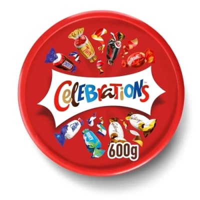 Abbildung von Celebrations XXL Geschenkbox 600g Dose Mini Schokoriegel Mix Snickers, Twix und mehr, Großpackung Schokolade