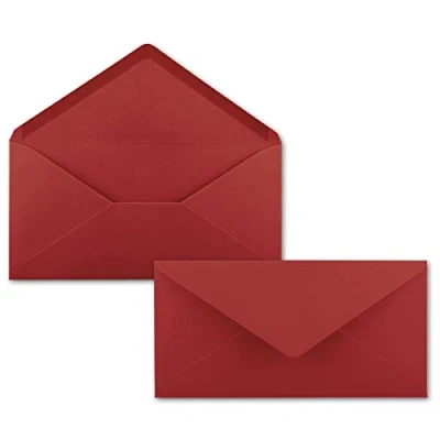 Abbildung von 75 Brief Umschläge Dunkel Rot DIN Lang 110 x 220 mm (11 22 cm) Nassklebung ohne Fenster Ideal für Einladungs Karten Serie FarbenFroh