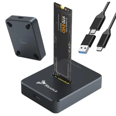 Abbildung von Reagle Externes M.2 NVMe &amp; SATA SSD Adapter Gehäuse USB C 10Gbps SuperSpeed, Kompatibel mit 2230/2242/2260/2280, Werkzeuglose Installation, Aluminium Kühlung, Plug Play, Schwarz