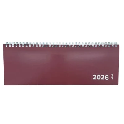 Abbildung von 2026 Adina Tischquerkalender 1W/2S Kartondeckel Schreibtischkalender Tischkalender 30x10cm weinrot