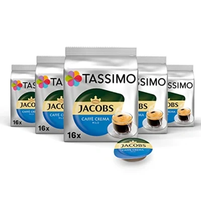 Abbildung von Tassimo Kapseln Jacobs Caffè Crema Mild, 80 Kaffeekapseln, 5er Pack, 5 x 16 Getränke
