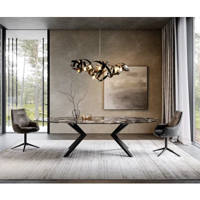 Abbildung von Esstisch Edge Oval 280x130 Keramik Iris FMG Agatablack Zenthara kantig Metall Schwarz