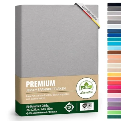 Abbildung von leevitex® Premium Wasserbett &amp; Boxspringbett Spannbettlaken Spannbetttuch 200 x 220 bis 240 97% Mako Jersey Baumwolle 3% Elastan Grau 195 g/m²
