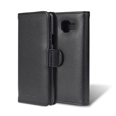 Abbildung von Cadorabo Hülle kompatibel mit Samsung Galaxy A3 2016 aus Premium Kunst Leder Flip Klappbare Stoßfeste Magnetische [Standfunktion] [Kartenfächern] Cover für Tasche in Schwarz