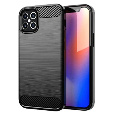 Abbildung von Cadorabo Hülle kompatibel mit Apple iPhone 12/12 PRO Schutzhülle TPU Silikon Case Karbon Optik Slim Kratzfest Weiche Gummi Rundumschutz für in Schwarz