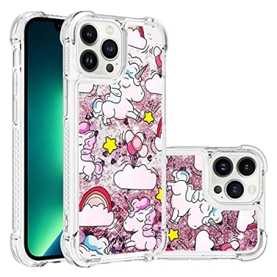 Abbildung von KBIKO zxl Kompatibel mit iPhone 14 Pro Glitzer Hülle, Mädchen Glitzern Handyhülle, Paillette Flüssigkeit Flexibel Silikon Schutzhülle für Einhorn YB