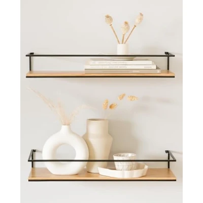 Abbildung von Kazai.® Wandregal Set STENN Hängeregale aus Metall und Echtholz Veneer Schweberegale als Ablage für Bad, Wohnzimmer, Küche, Schlafzimmer mehr Eiche