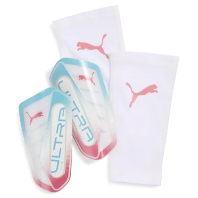 Abbildung von PUMA ULTRA Flex RE CHARGE Football Sleeve Shinguards, Accessoires, Sunset Rosa/Hero Blau/Weiß, L