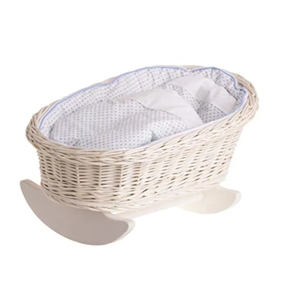 Abbildung von e wicker24 Handgeflochtene Weidenwiege für Puppen reizendes und langlebiges Puppenbettchen Puppenwiege ideal fantasievolles Spielen Kinderzimmerdekoration Schaukelbett