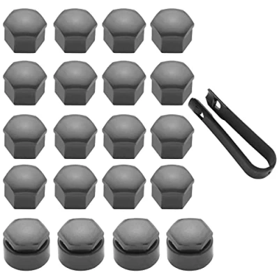 Abbildung von LICQIC Radschrauben Kappen, 17 mm Radmutter Abdeckung, Radbolzen Kappen mit 1 Stück Abziehhaken für Schrauben, 20 Stücke Schwarz (16 Standard Radkappen+4 Anti Diebstahl Rad Schraubabdeckung)