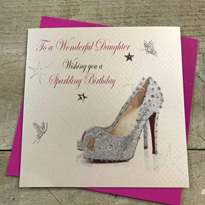 Abbildung von White Cotton Cards PD41 Geburtstagskarte, englische Aufschrift&quot;To A Wonderful Daughter Wishing You Sparkling Birthday&quot;, handgefertigt
