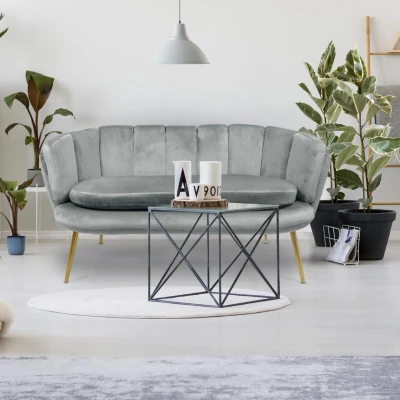 Abbildung von Menzzo Brenda 2 Sitzer Sofa mit Samtbezug und goldenen Beinen, Silber