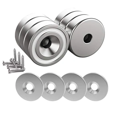 Abbildung von Magnetpro 6 Stück Magnete 12 KG Kraft 20 x 7 mm mit Loch und Kapsel, Senkkopf Topfmagnet Schrauben Stahlkissen