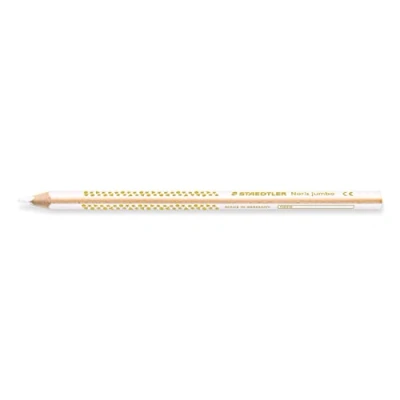 Abbildung von STAEDTLER Buntstift Noris jumbo, weiß, erhöhte Bruchfestigkeit, Dreikantform, ABS System, attraktive Sternchenprägung, kindgerecht nach EN71, Made in Germany, 12 weiße Buntstifte, 1284 0