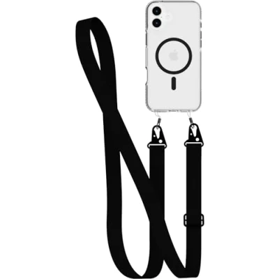 Abbildung von tech21 EvoCrystal mit Crossbody für iPhone 16 Plus kompatibel MagSafe Aufprallschutzhülle, 15 Fach getestet nach Militärstandard Umhängeband Schwarz