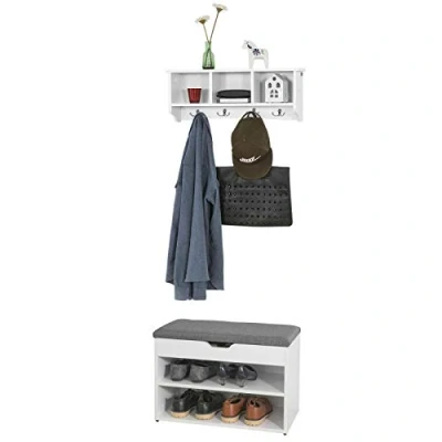 Abbildung von SoBuy Wandgarderobe Set Flurset Flurmöbel Schuhbank mit Sitzfläche FSR25 HG+FRG48 W