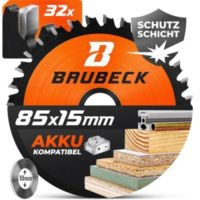 Abbildung von BAUBECK Akku Sägeblatt 85x15 inkl. 10mm Reduzierring Multi Material Feinschnitt 85 für Holz, Aluminium, Metall uvm. Fein 85x10mm