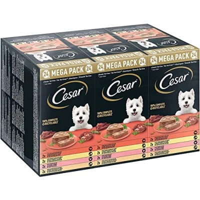 Abbildung von Cesar Megapack Klassik Terrine Hundenassfutter in der Schale 4 Varietäten im Multipack 24 x 150g
