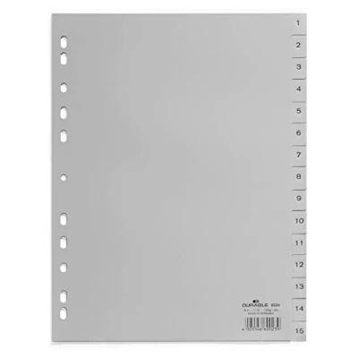 Abbildung von Durable Zahlenregister (A4, geprägte Taben 1 15, PP volldeckend) 20 Stück, grau, 652410