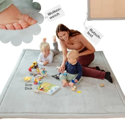 Abbildung von BabybeFun Krabbelmatte Baby [EXTRA WEICH] 3cm Dicker Teppich Kinderzimmer 150x200x3cm [Laufen wie auf Wolken] Spielmatte Spielteppich Kinder Krabbeldecke Kinderteppich
