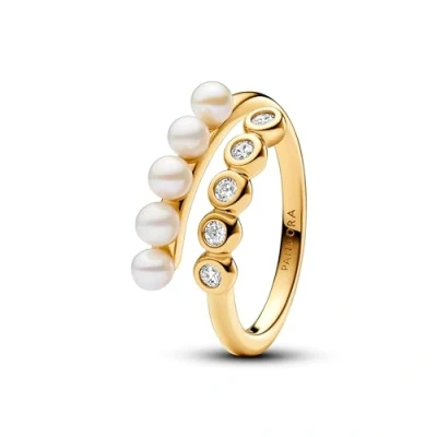 Abbildung von PANDORA Timeless Behandelte Süßwasserzuchtperlen &amp; Steine Offener Ring aus Sterling Silber mit vergoldeter Metalllegierung und Zirkonia, Größe: 52, 163146C01 52