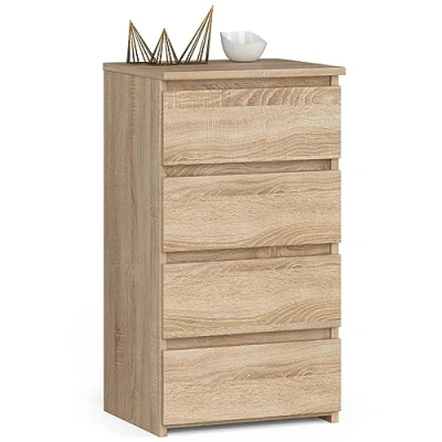 Abbildung von AKORD Kommode mit 4 Schubladen Rollschubladen Schubladenschrank Kleiderschrank Sideboard Ablage Robust Universal Design Sonoma Eiche