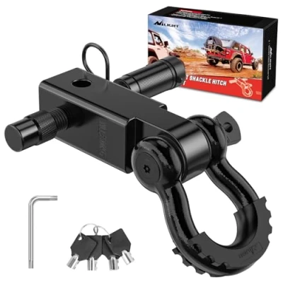 Abbildung von Nilight Anti Diebstahl Schäkel Empfänger, 5,1 cm, 20,411 kg, Bruchfestigkeit, 1,9 D Ring Schäkel, 1,6 cm Anhängerkupplung, Sicherungsstift, strapazierfähig, solides Abschleppset für