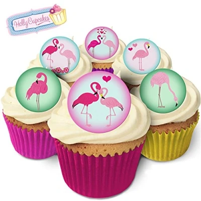 Abbildung von 24 Wunderschöne essbare Kuchendekorationen: Flamingos / Edible Decorations: