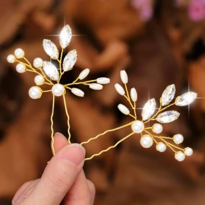 Abbildung von Zoestar Braut Haarnadeln, goldfarben, Kristall, Kopfschmuck, Perlen, Haarspange, Haarschmuck für Damen und Mädchen (2 Stück)