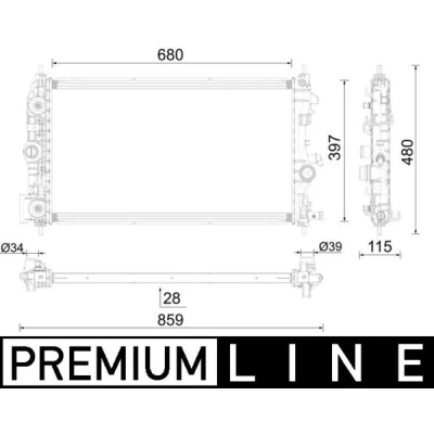 Abbildung von MAHLE ORIGINAL CR 2591 000P Kühler, Motorkühlung Aluminium 680 397 28 Kühlrippen gelötet OPEL: Zafira C Tourer