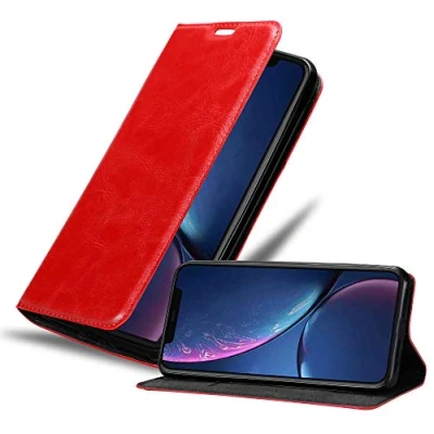 Abbildung von Cadorabo Hülle kompatibel mit Apple iPhone 11 aus Premium Kunst Leder Flip Klappbare Stoßfeste Magnetische [Standfunktion] [Kartenfächern] Cover für Tasche in Rot