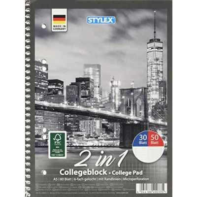 Abbildung von STYLEX Collegeblock, DIN A5, Duo, 1 Block = 80 Blatt, (30 liniert, 50 kariert)