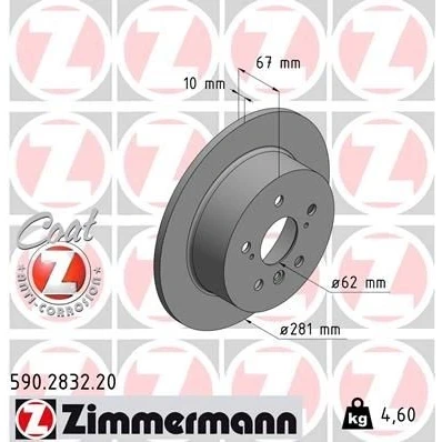 Abbildung von ZIMMERMANN 590.2832.20 Bremsscheibe 281 10 8/5 5 114 voll beschichtet TOYOTA: Camry VII Limousine